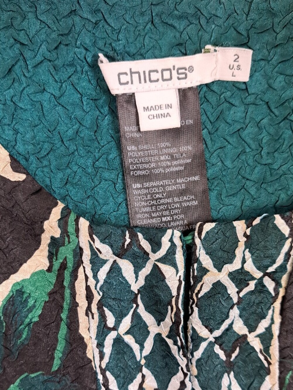 Funky Teal Lightweight Floral Tapestry Crinkle Knit Duster Coat Artsy Boho Sz L - Picture 11 of 12